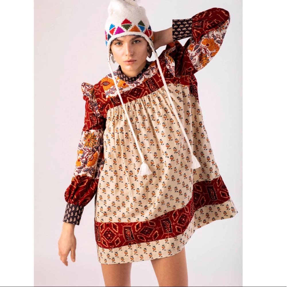 Alix of Bohemia Sofia‎ Patchwork Long Sleeve Boho Mini Dress